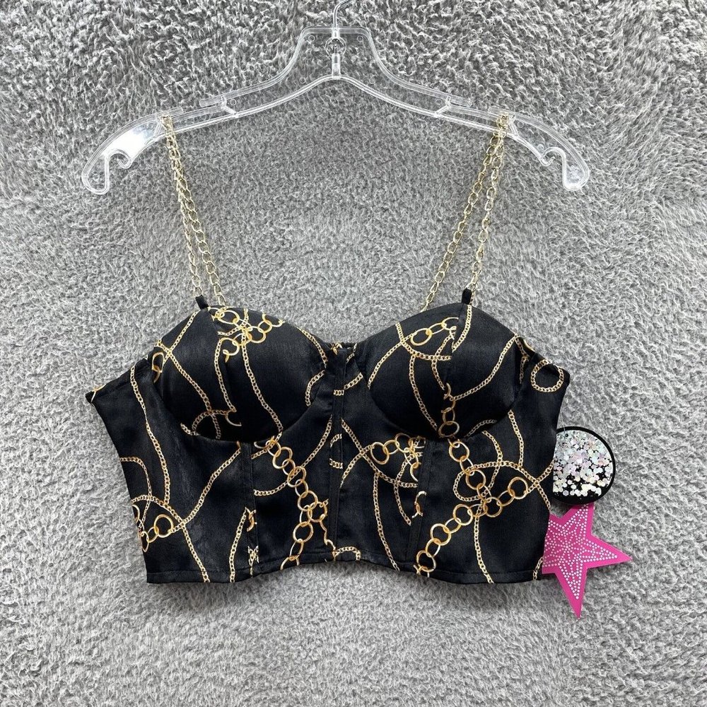 Rabbit Rose Junior's Crop Top Women's Size Medium Black Chain Crop Top Ladies M‎